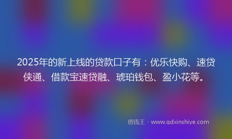 2025年的新上线的贷款口子有：优乐快购、速贷侠通、借款宝速贷融、琥珀钱包、盈小花等。