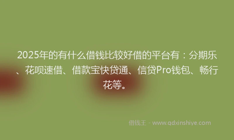 2025年的有什么借钱比较好借的平台有：分期乐、花呗速借、借款宝快贷通、信贷Pro钱包、畅行花等。