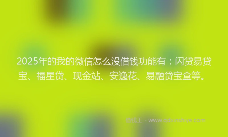 2025年的我的微信怎么没借钱功能有：闪贷易贷宝、福星贷、现金站、安逸花、易融贷宝盒等。