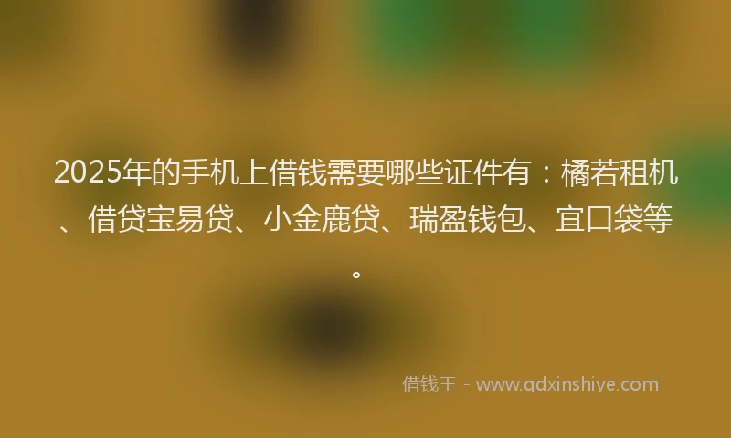 2025年的手机上借钱需要哪些证件有：橘若租机、借贷宝易贷、小金鹿贷、瑞盈钱包、宜口袋等。
