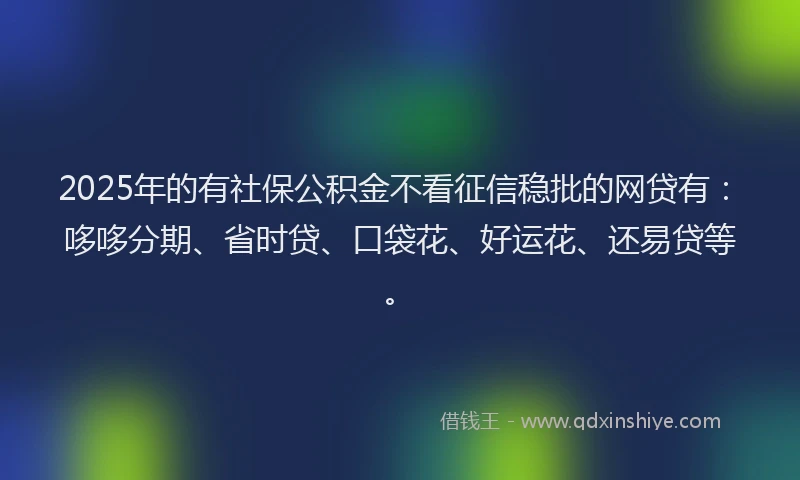 2025年的有社保公积金不看征信稳批的网贷有：哆哆分期、省时贷、口袋花、好运花、还易贷等。