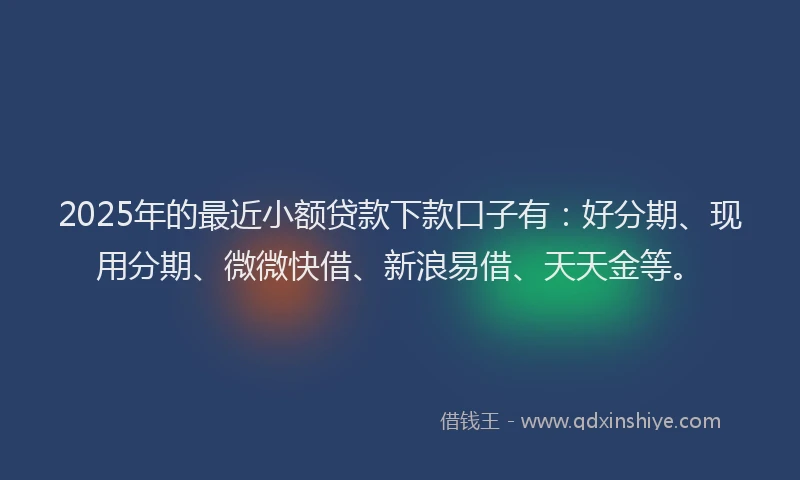 2025年的最近小额贷款下款口子有：好分期、现用分期、微微快借、新浪易借、天天金等。
