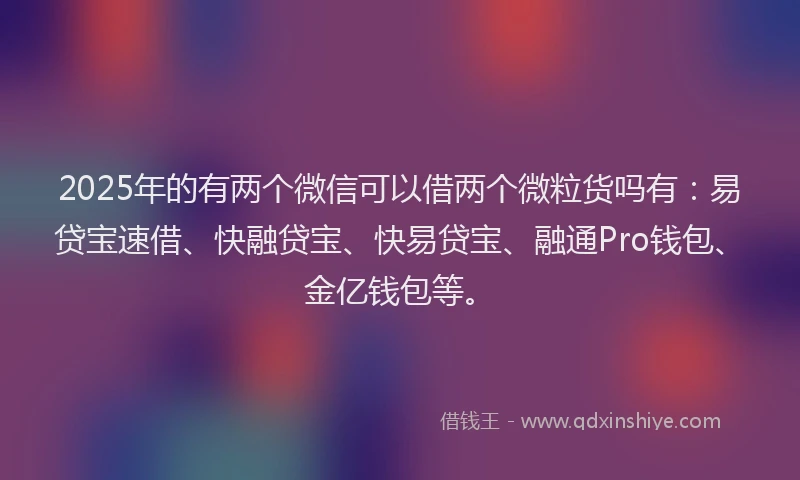 2025年的有两个微信可以借两个微粒货吗有：易贷宝速借、快融贷宝、快易贷宝、融通Pro钱包、金亿钱包等。