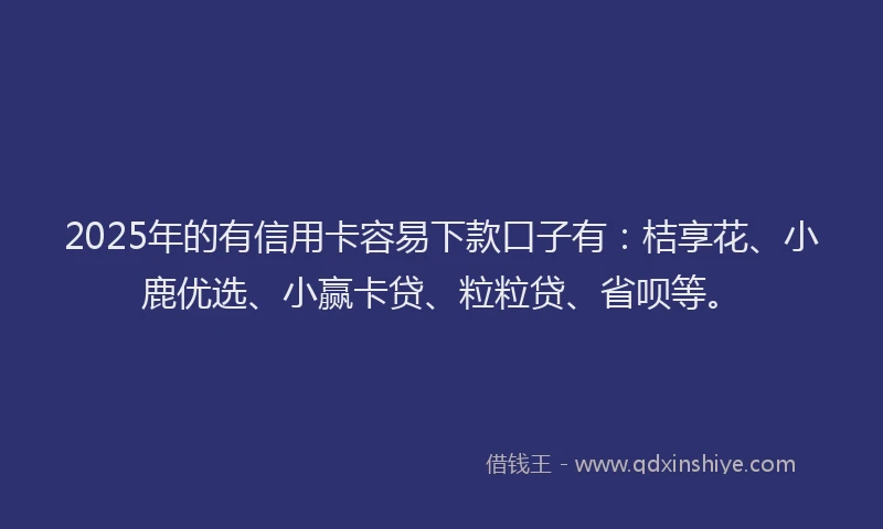 2025年的有信用卡容易下款口子有：桔享花、小鹿优选、小赢卡贷、粒粒贷、省呗等。