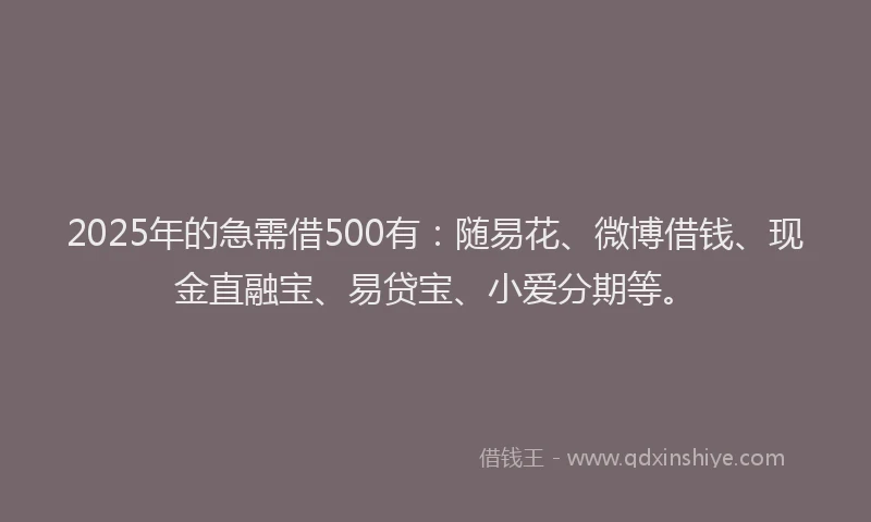 2025年的急需借500有：随易花、微博借钱、现金直融宝、易贷宝、小爱分期等。