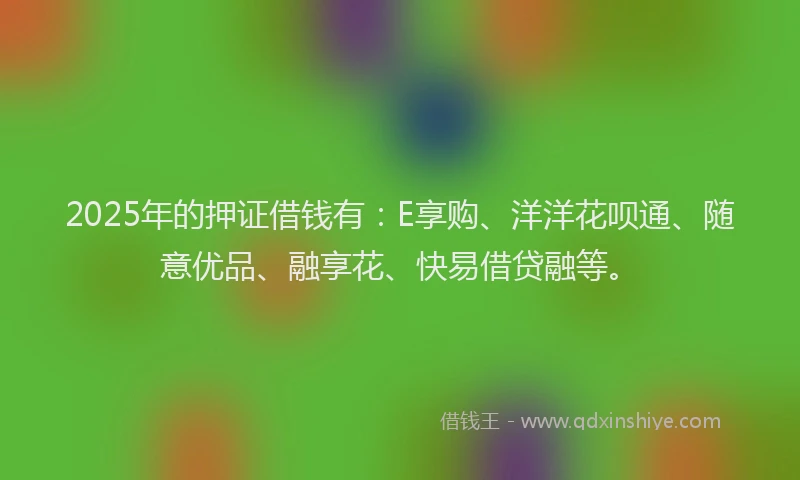 2025年的押证借钱有：E享购、洋洋花呗通、随意优品、融享花、快易借贷融等。