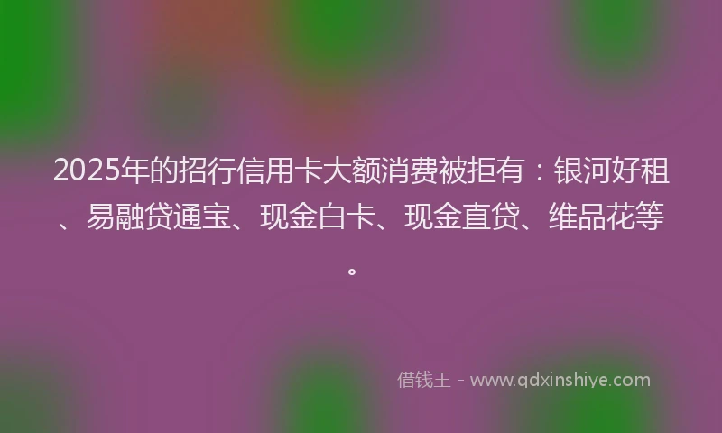 2025年的招行信用卡大额消费被拒有:银河好租、易融贷通宝、现金白卡、现金直贷、维品花等。