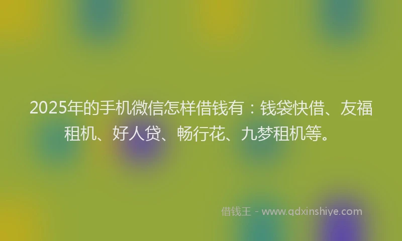 2025年的手机微信怎样借钱有：钱袋快借、友福租机、好人贷、畅行花、九梦租机等。