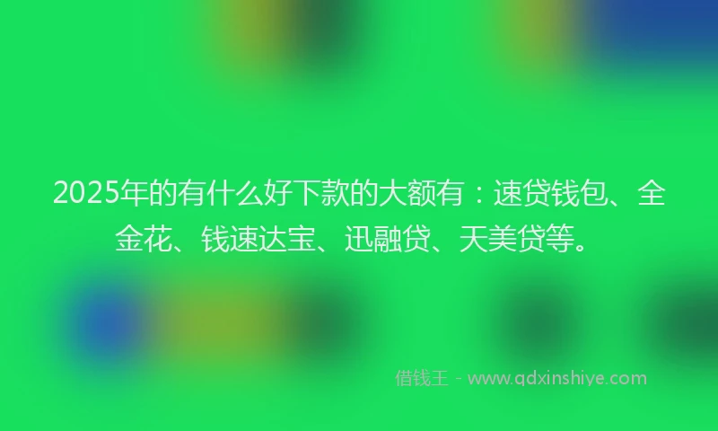 2025年的有什么好下款的大额有：速贷钱包、全金花、钱速达宝、迅融贷、天美贷等。