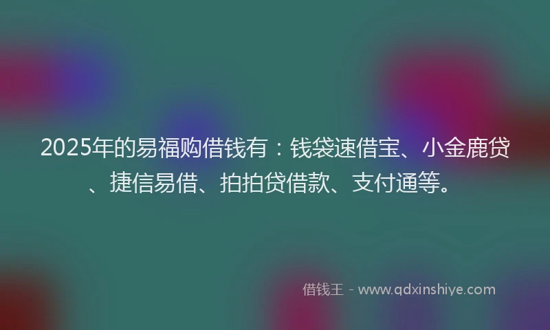 2025年的易福购借钱有：钱袋速借宝、小金鹿贷、捷信易借、拍拍贷借款、支付通等。