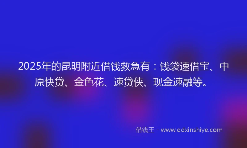 2025年的昆明附近借钱救急有：钱袋速借宝、中原快贷、金色花、速贷侠、现金速融等。
