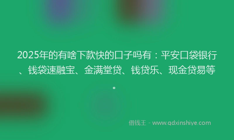2025年的有啥下款快的口子吗有：平安口袋银行、钱袋速融宝、金满堂贷、钱贷乐、现金贷易等。