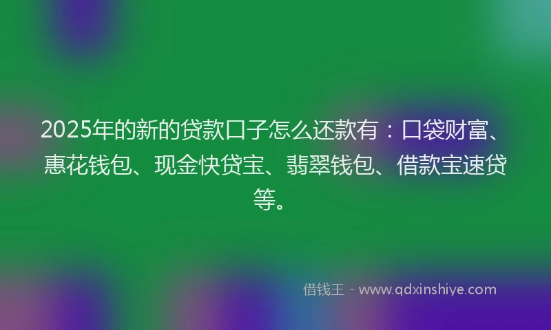 2025年的新的贷款口子怎么还款有：口袋财富、惠花钱包、现金快贷宝、翡翠钱包、借款宝速贷等。