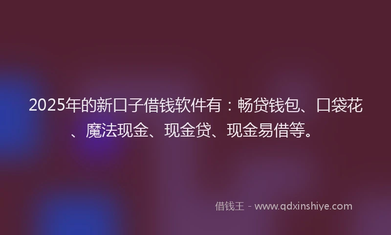 2025年的新口子借钱软件有：畅贷钱包、口袋花、魔法现金、现金贷、现金易借等。