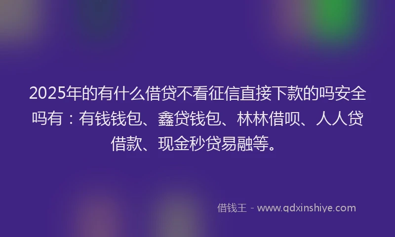 2025年的有什么借贷不看征信直接下款的吗安全吗有：有钱钱包、鑫贷钱包、林林借呗、人人贷借款、现金秒贷易融等。