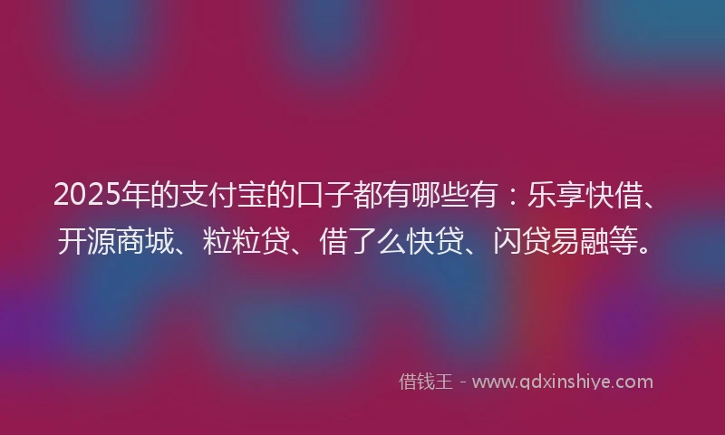 2025年的支付宝的口子都有哪些有：乐享快借、开源商城、粒粒贷、借了么快贷、闪贷易融等。