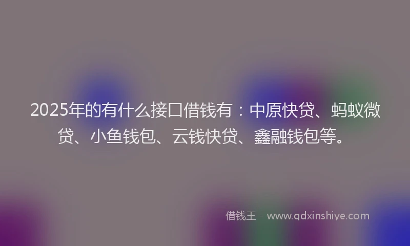 2025年的有什么接口借钱有：中原快贷、蚂蚁微贷、小鱼钱包、云钱快贷、鑫融钱包等。