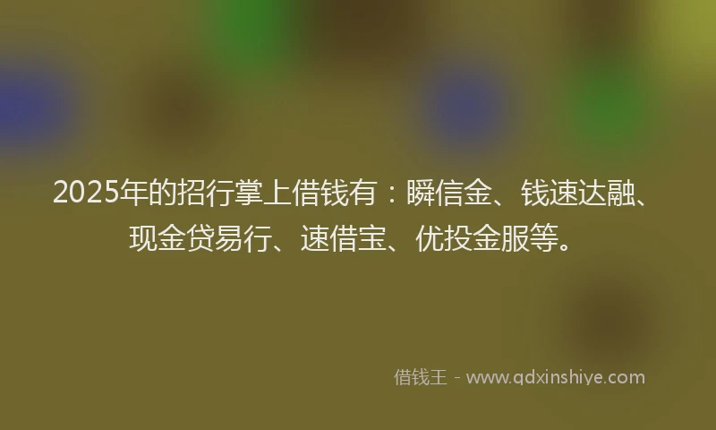 2025年的招行掌上借钱有：瞬信金、钱速达融、现金贷易行、速借宝、优投金服等。