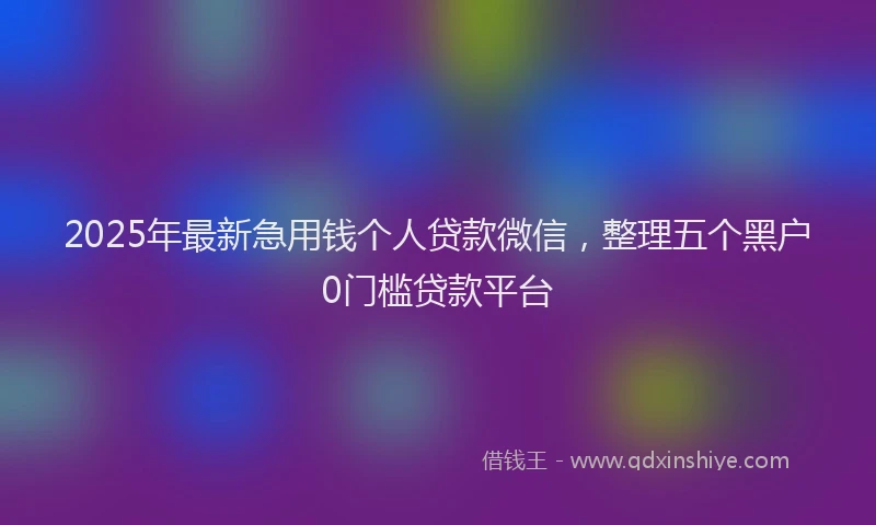 2025年最新急用钱个人贷款微信，整理五个黑户0门槛贷款平台