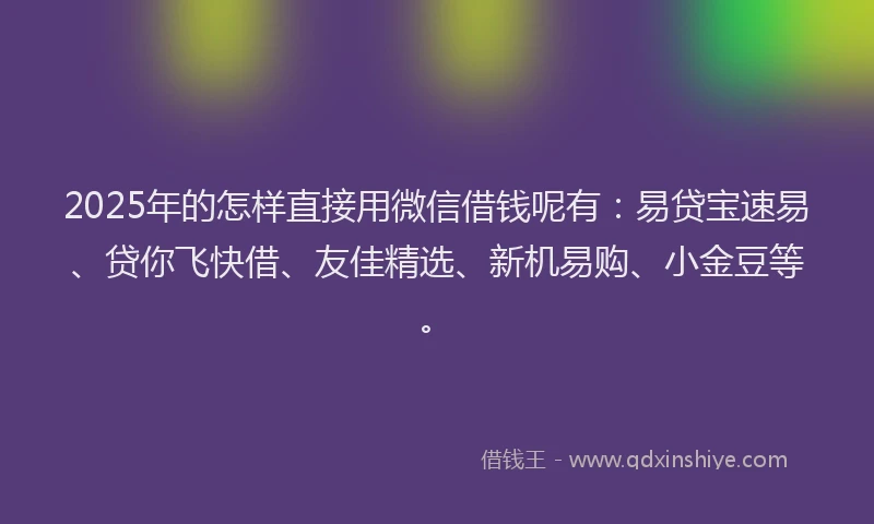 2025年的怎样直接用微信借钱呢有：易贷宝速易、贷你飞快借、友佳精选、新机易购、小金豆等。