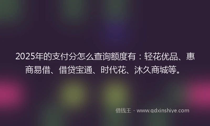2025年的支付分怎么查询额度有:轻花优品、惠商易借、借贷宝通、时代花、沐久商城等。