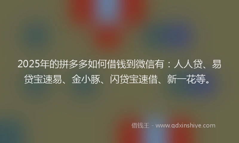 2025年的拼多多如何借钱到微信有：人人贷、易贷宝速易、金小豚、闪贷宝速借、新一花等。