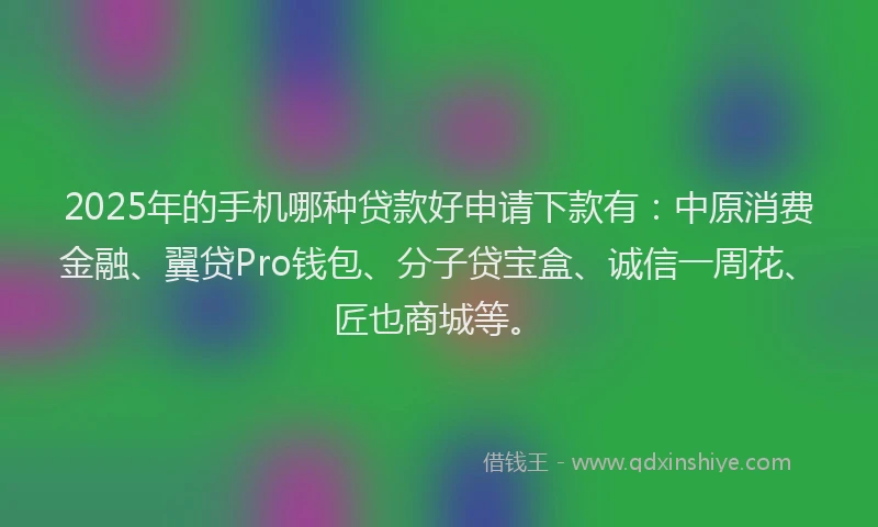 2025年的手机哪种贷款好申请下款有：中原消费金融、翼贷Pro钱包、分子贷宝盒、诚信一周花、匠也商城等。