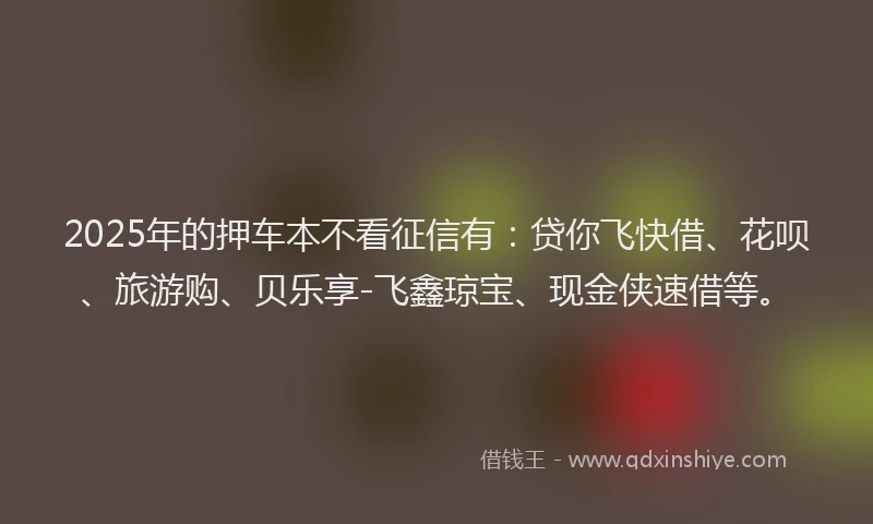 2025年的押车本不看征信有：贷你飞快借、花呗、旅游购、贝乐享-飞鑫琼宝、现金侠速借等。
