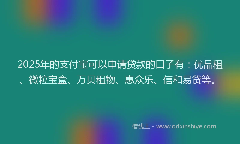 2025年的支付宝可以申请贷款的口子有：优品租、微粒宝盒、万贝租物、惠众乐、信和易贷等。