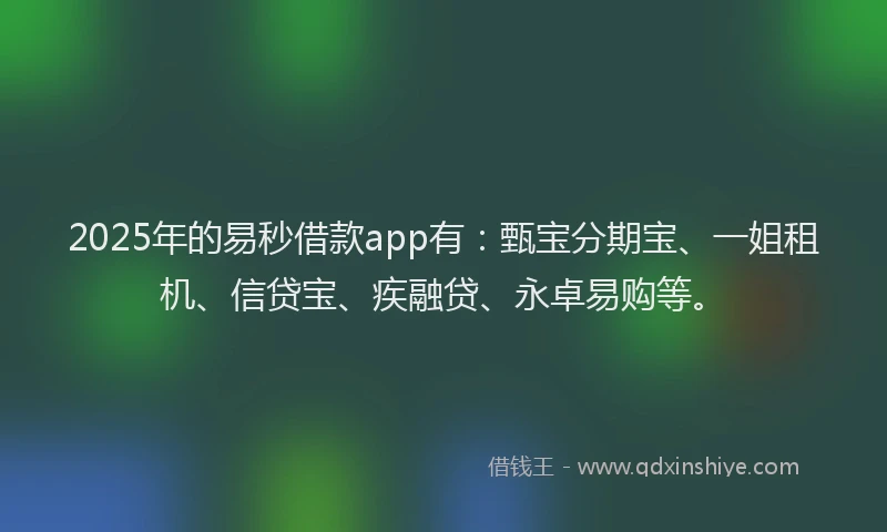 2025年的易秒借款app有：甄宝分期宝、一姐租机、信贷宝、疾融贷、永卓易购等。