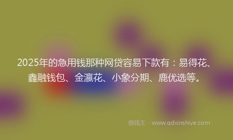 2025年的急用钱那种网贷容易下款有：易得花、鑫融钱包、金瀛花、小象分期、鹿优选等。