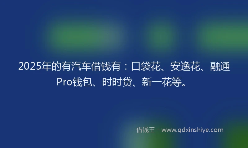 2025年的有汽车借钱有：口袋花、安逸花、融通Pro钱包、时时贷、新一花等。