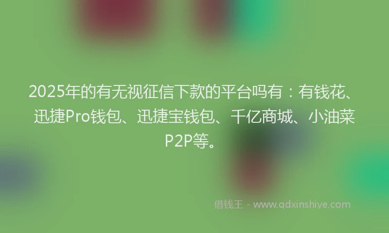 2025年的有无视征信下款的平台吗有：有钱花、迅捷Pro钱包、迅捷宝钱包、千亿商城、小油菜P2P等。