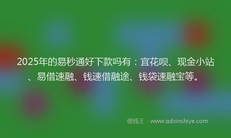 2025年的易秒通好下款吗有：宜花呗、现金小站、易借速融、钱速借融途、钱袋速融宝等。