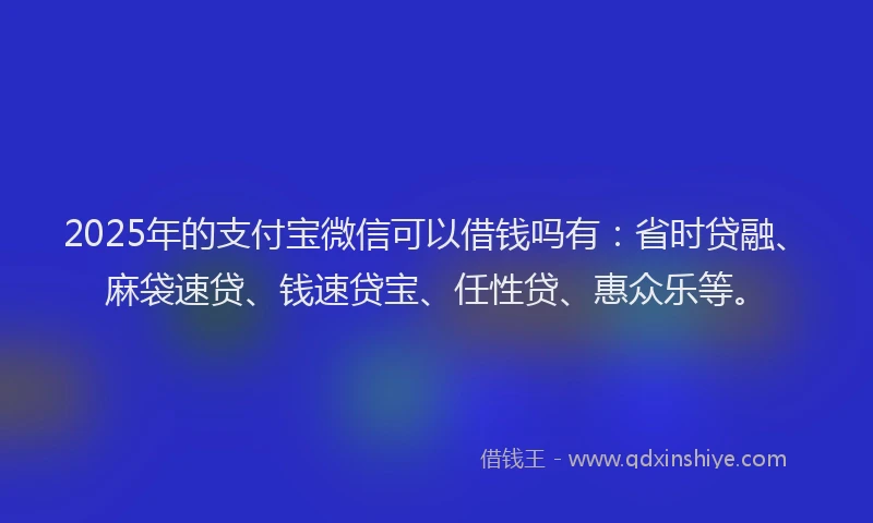 2025年的支付宝微信可以借钱吗有：省时贷融、麻袋速贷、钱速贷宝、任性贷、惠众乐等。