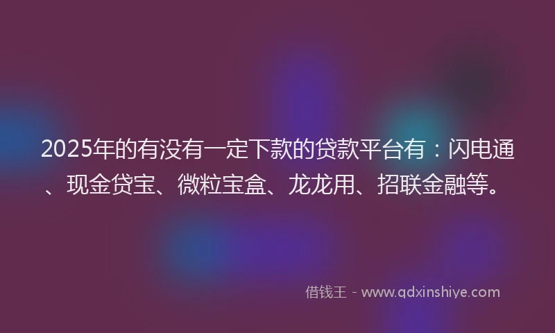 2025年的有没有一定下款的贷款平台有：闪电通、现金贷宝、微粒宝盒、龙龙用、招联金融等。