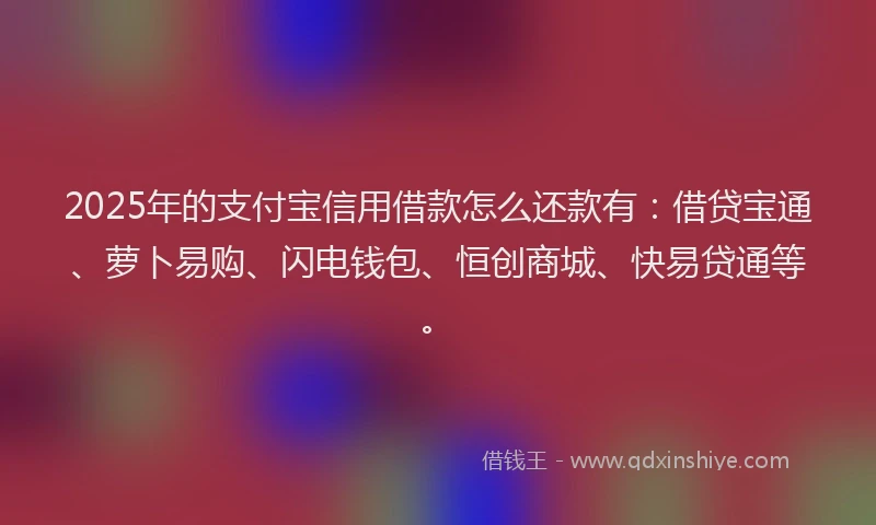 2025年的支付宝信用借款怎么还款有：借贷宝通、萝卜易购、闪电钱包、恒创商城、快易贷通等。