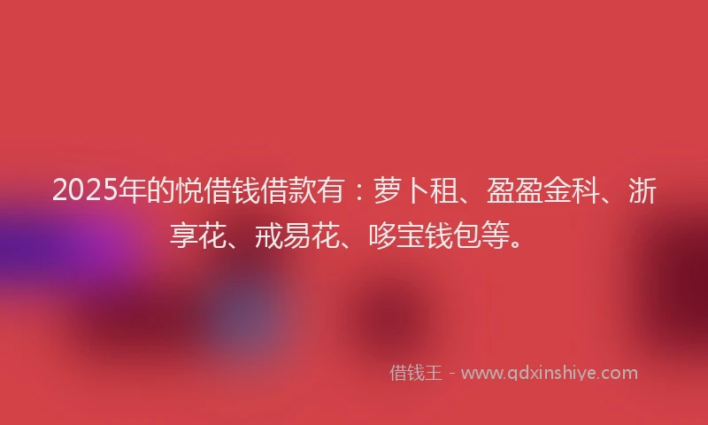 2025年的悦借钱借款有：萝卜租、盈盈金科、浙享花、戒易花、哆宝钱包等。