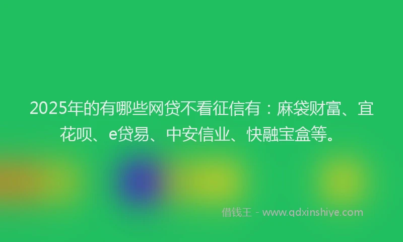 2025年的有哪些网贷不看征信有：麻袋财富、宜花呗、e贷易、中安信业、快融宝盒等。