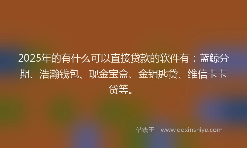2025年的有什么可以直接贷款的软件有：蓝鲸分期、浩瀚钱包、现金宝盒、金钥匙贷、维信卡卡贷等。