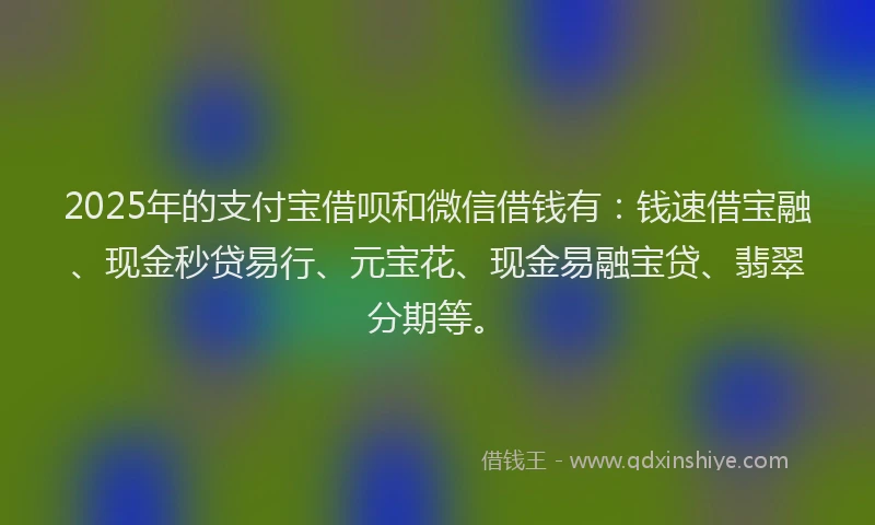 2025年的支付宝借呗和微信借钱有：钱速借宝融、现金秒贷易行、元宝花、现金易融宝贷、翡翠分期等。