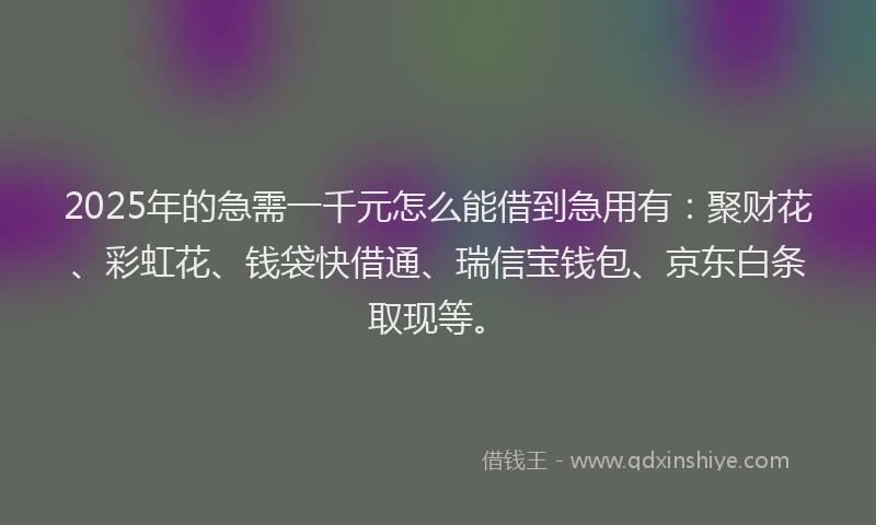 2025年的急需一千元怎么能借到急用有：聚财花、彩虹花、钱袋快借通、瑞信宝钱包、京东白条取现等。