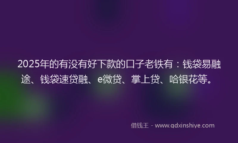 2025年的有没有好下款的口子老铁有：钱袋易融途、钱袋速贷融、e微贷、掌上贷、哈银花等。