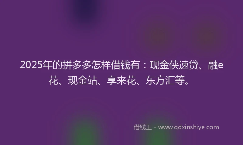 2025年的拼多多怎样借钱有：现金侠速贷、融e花、现金站、享来花、东方汇等。