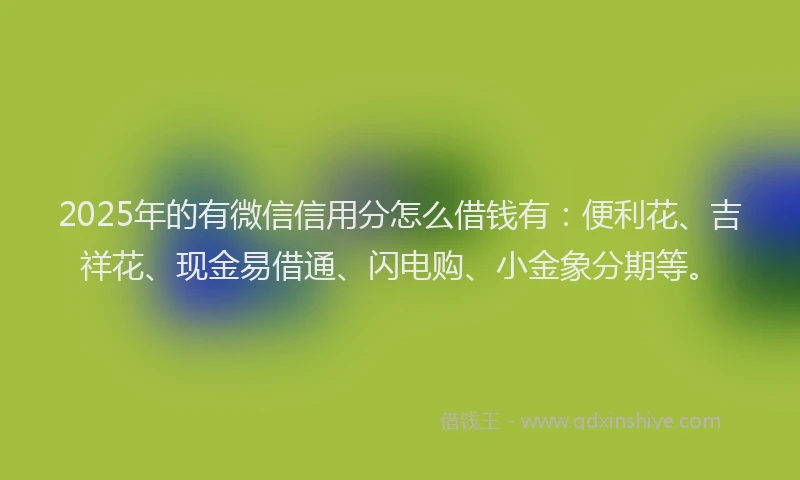 2025年的有微信信用分怎么借钱有：便利花、吉祥花、现金易借通、闪电购、小金象分期等。