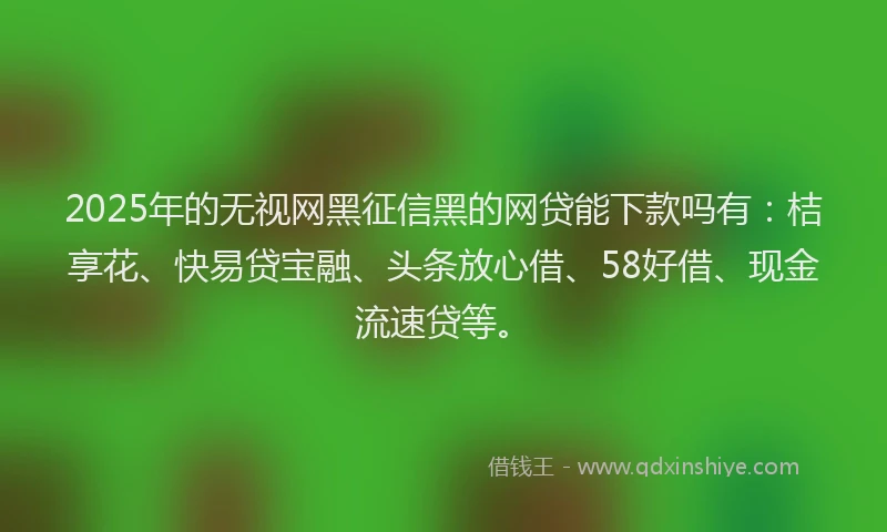 2025年的无视网黑征信黑的网贷能下款吗有：桔享花、快易贷宝融、头条放心借、58好借、现金流速贷等。