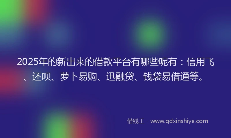 2025年的新出来的借款平台有哪些呢有：信用飞、还呗、萝卜易购、迅融贷、钱袋易借通等。