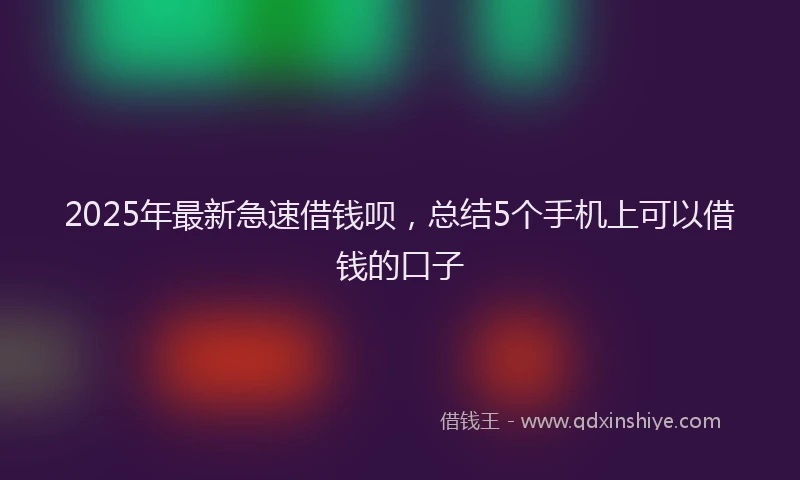 2025年最新急速借钱呗，总结5个手机上可以借钱的口子