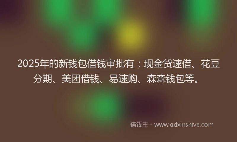 2025年的新钱包借钱审批有：现金贷速借、花豆分期、美团借钱、易速购、森森钱包等。