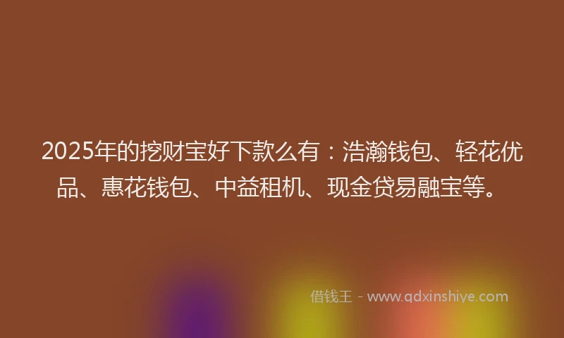 2025年的挖财宝好下款么有：浩瀚钱包、轻花优品、惠花钱包、中益租机、现金贷易融宝等。